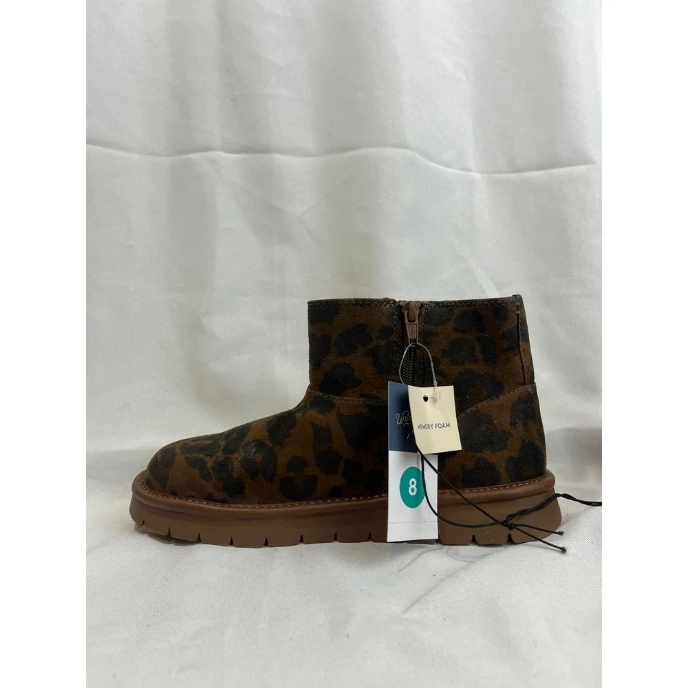 Universal Thread Leopard Print Ankle Boots Memory Foam‎ Lug Sole Brown Womens 8
